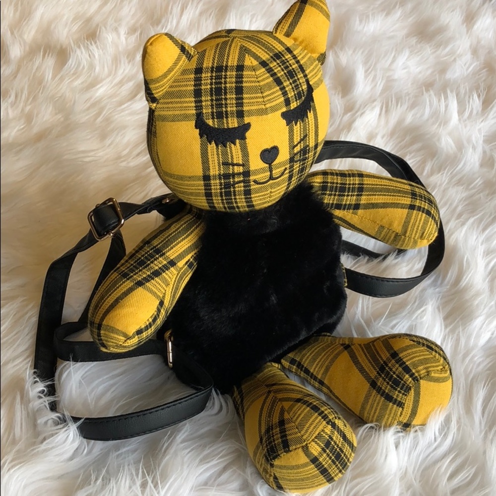 ๐ Plaid Punk Stuffy Kitty Cat Backpack - Picture 3 of 8